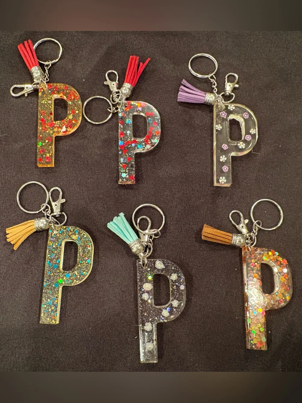 Glitter Initial 'P' Keychain Charms - Assorted Colors